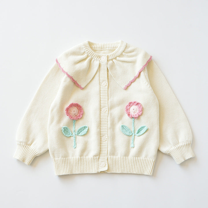 Blossom Charm Hand-Crocheted Sweater,3T to 7T.