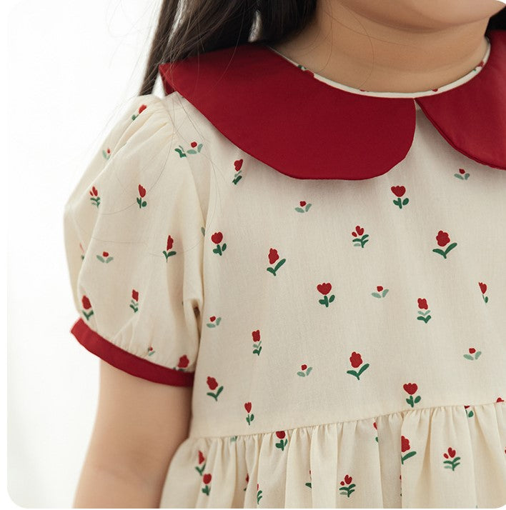 Cute Floral Peter Pan Collar Dress,12M to 6T.