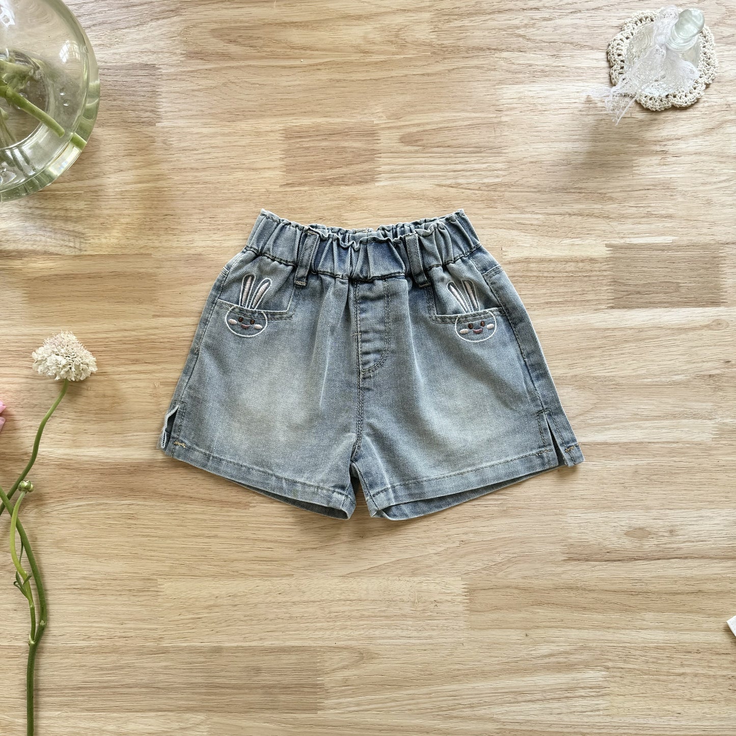 Vintage Floral Cotton Top & Denim Shorts Set (2T–6T)