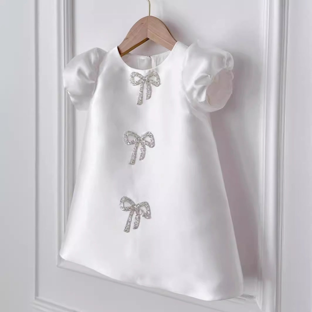 Stunning White Embellished Bow Dress,12M to 5T.