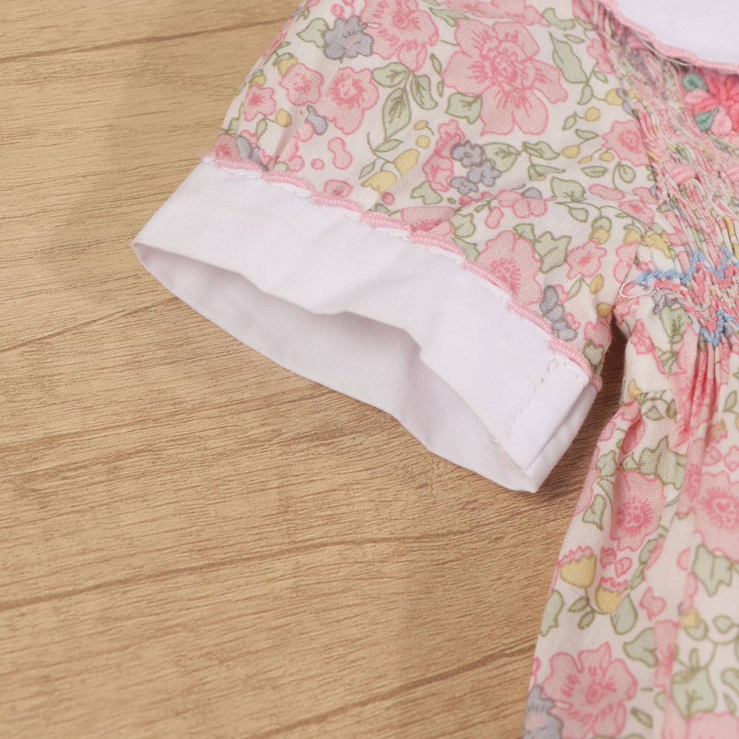 Pink Floral Hand Smocked & Embroidered Baby Dress with Bloomers
