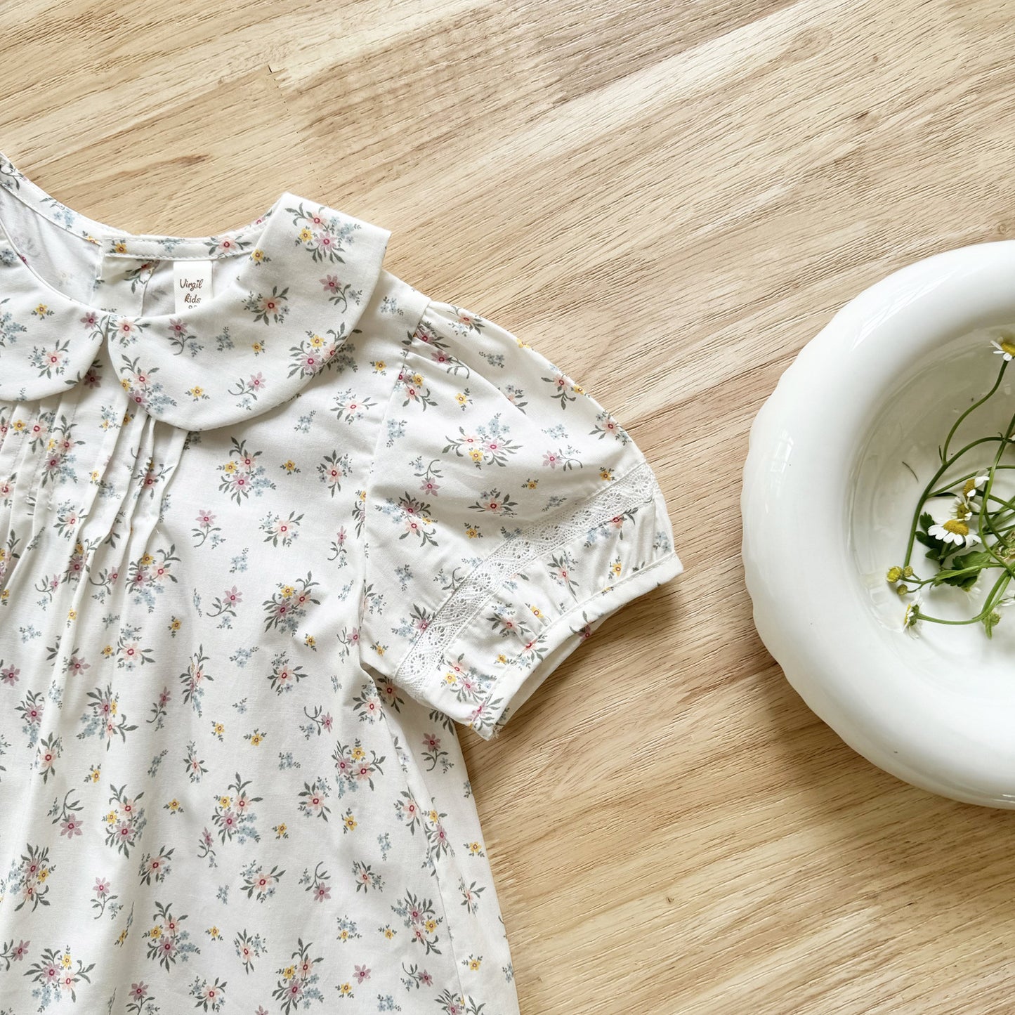 Vintage Floral Cotton Top & Denim Shorts Set (2T–6T)