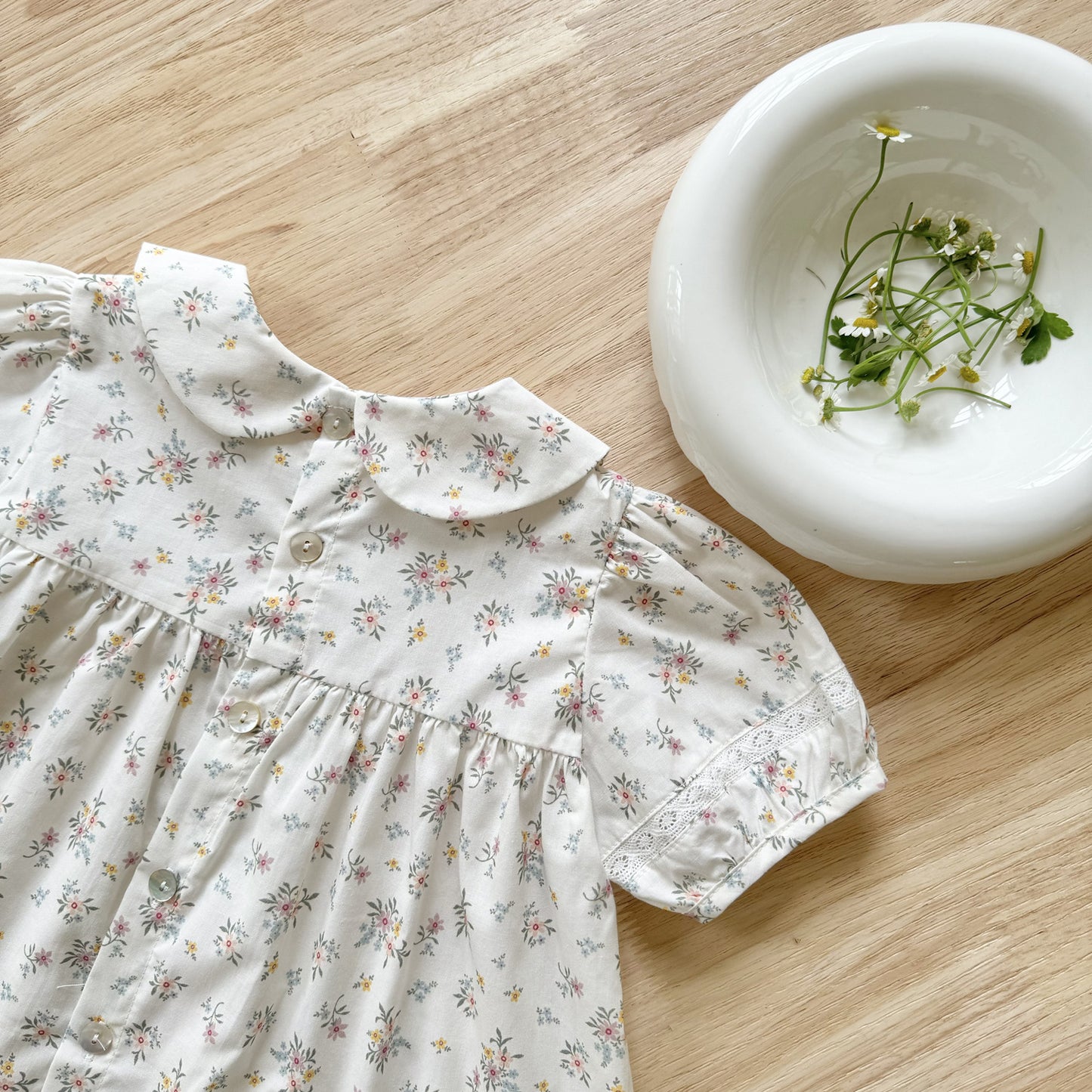 Vintage Floral Cotton Top & Denim Shorts Set (2T–6T)