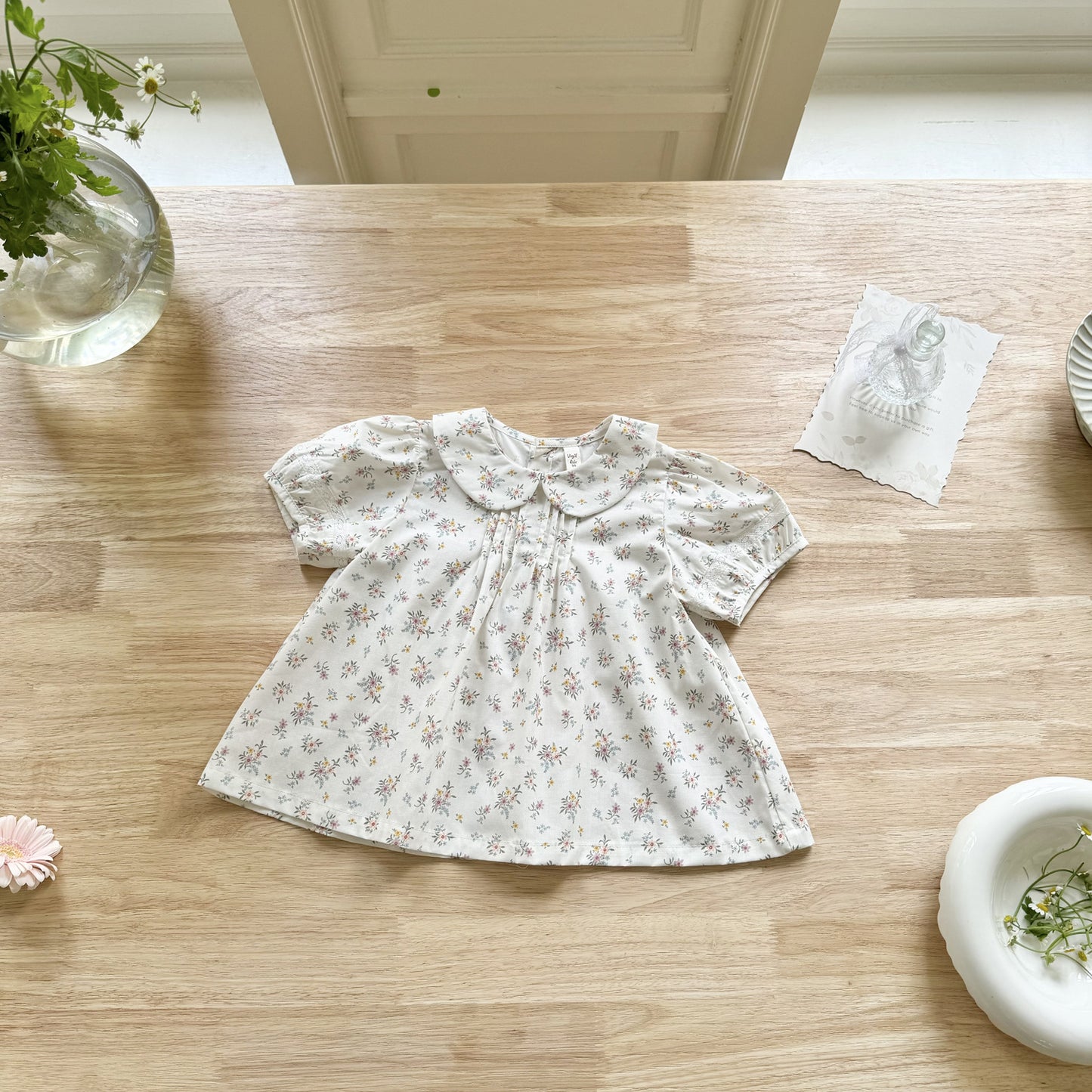 Vintage Floral Cotton Top & Denim Shorts Set (2T–6T)