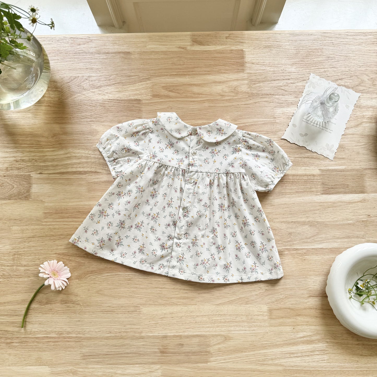 Vintage Floral Cotton Top & Denim Shorts Set (2T–6T)