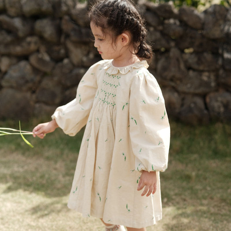 Hand-Smocked Cotton Girls Dress | Embroidered Long Sleeve Dress (2T6T) 6T Hand-Smocked Cotton Girls Dress | Embroidered Long Sleeve Dress (2T6T) 6T