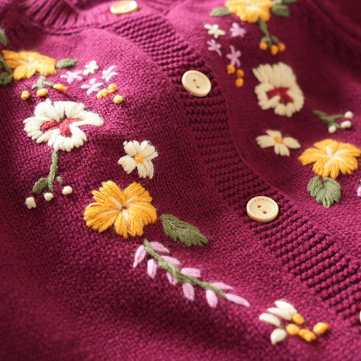 Maroon Blooms Hand Embroidered Cardigan,12M to 5T.