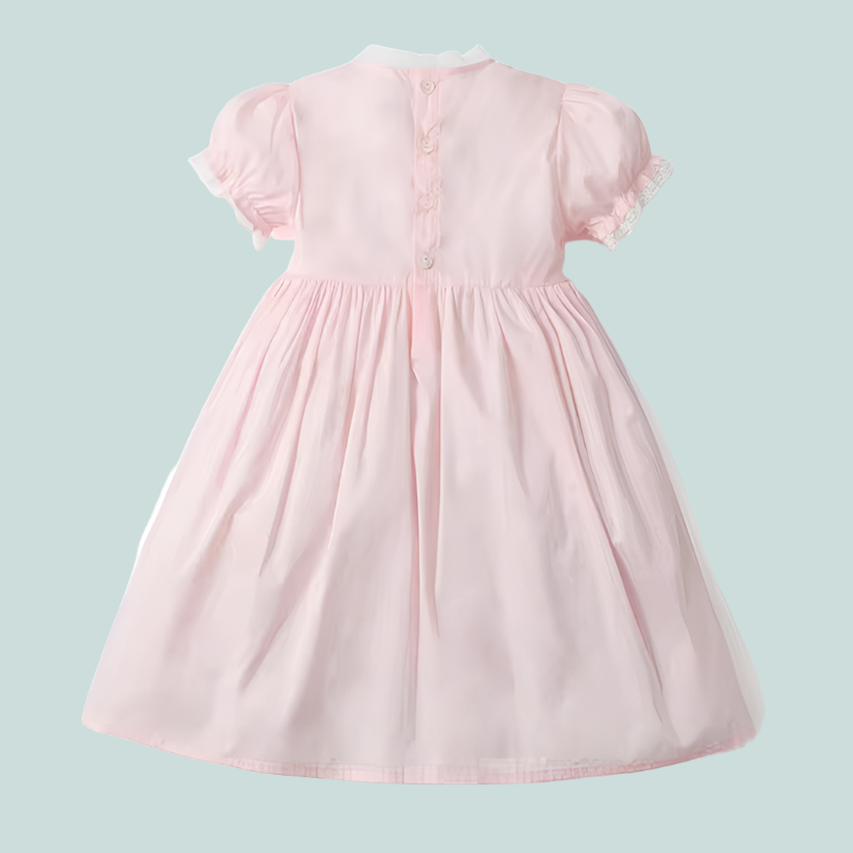 Hand Embroidered Pink Lace Trim Dress,12M to 5T.