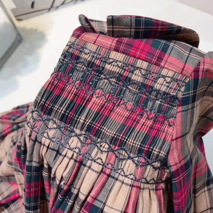 Hand Smocked Plaid Dress,3T to 12T.