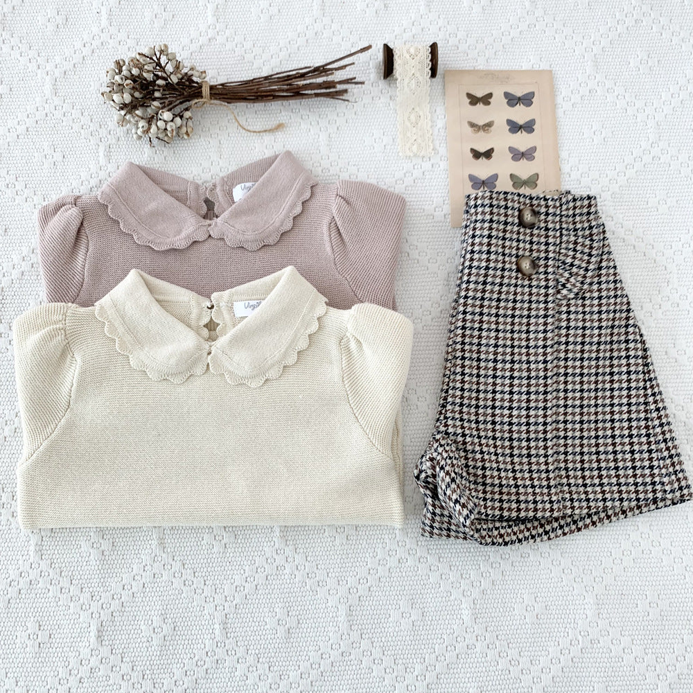 Peter Pan Collar Sweaters,Beige/Pink