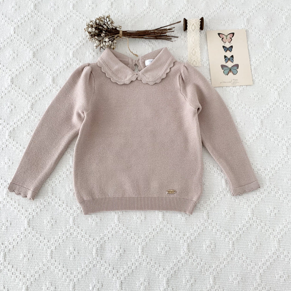 Peter Pan Collar Sweaters,Beige/Pink