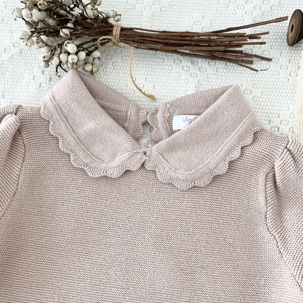 Peter Pan Collar Sweaters,Beige/Pink