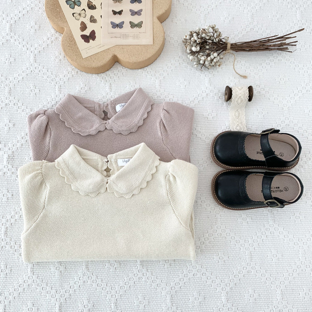 Peter Pan Collar Sweaters,Beige/Pink