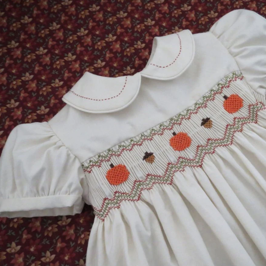 Hand Smocked Pumpkin & Acorn Dress,3M to 6T. 3T Hand Smocked Pumpkin & Acorn Dress,3M to 6T. 3T