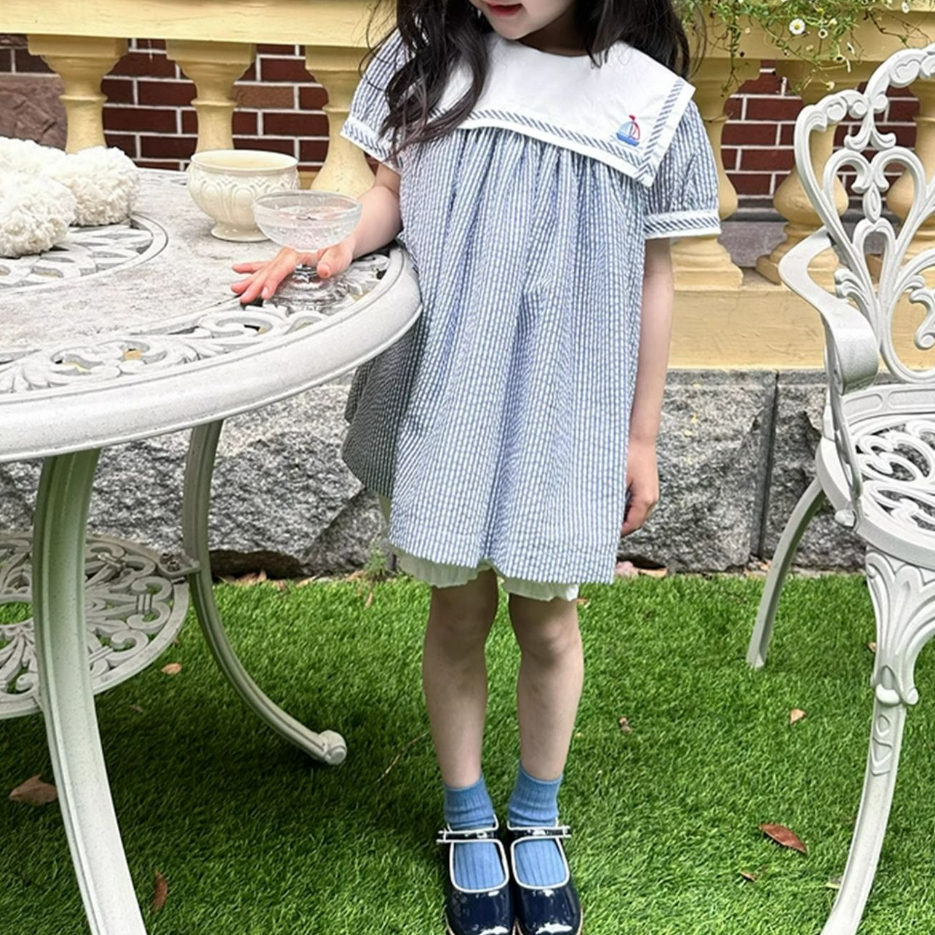 Embroidered Sail Boat Dress,2T to 7T.