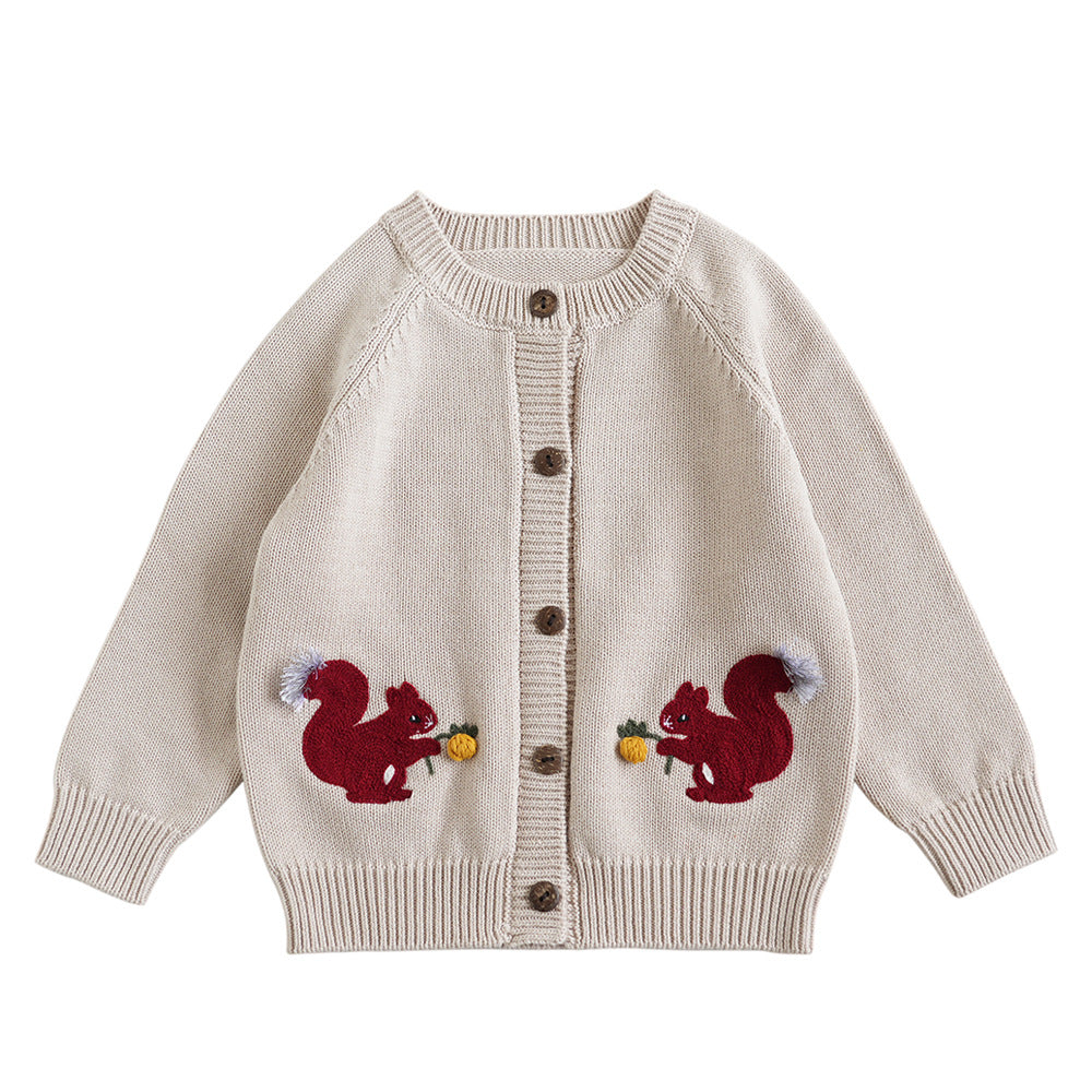 Hand Embroidered Squirrel Cardigan,2T to 6T.
