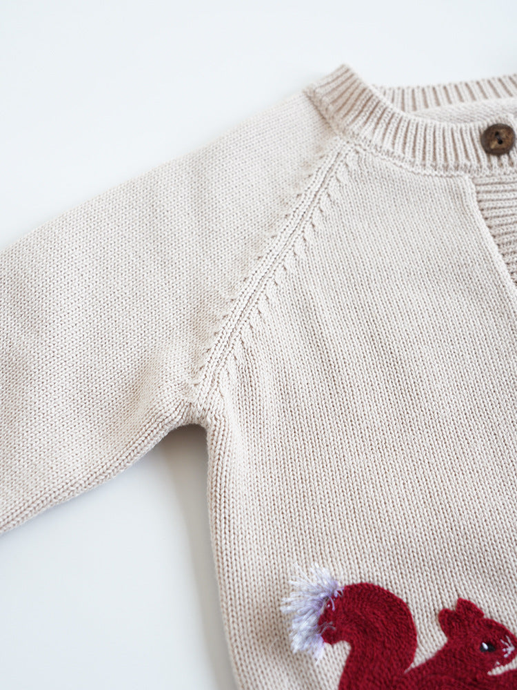Hand Embroidered Squirrel Cardigan,2T to 6T.