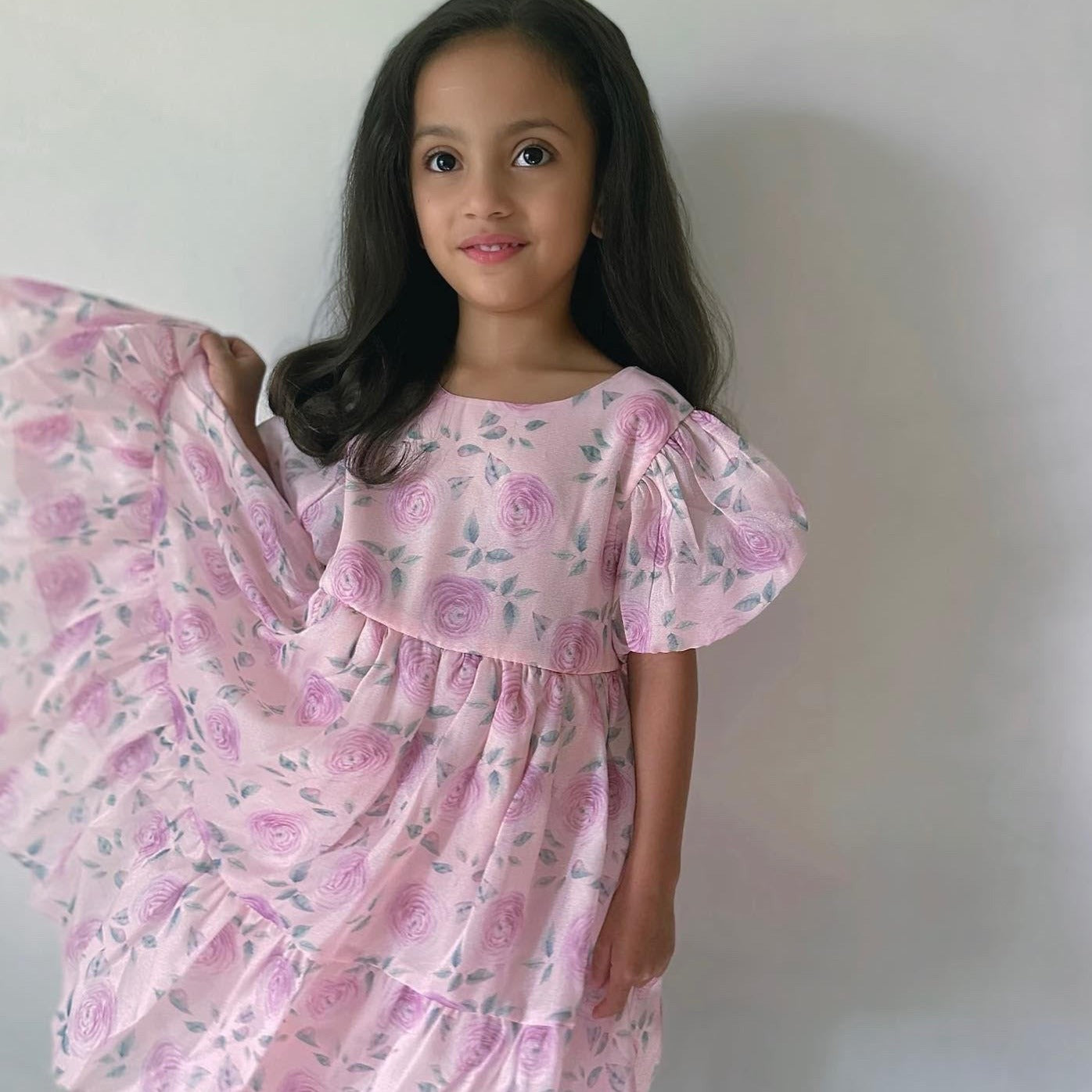 Rose Print Spring Dress,2T to 7T.