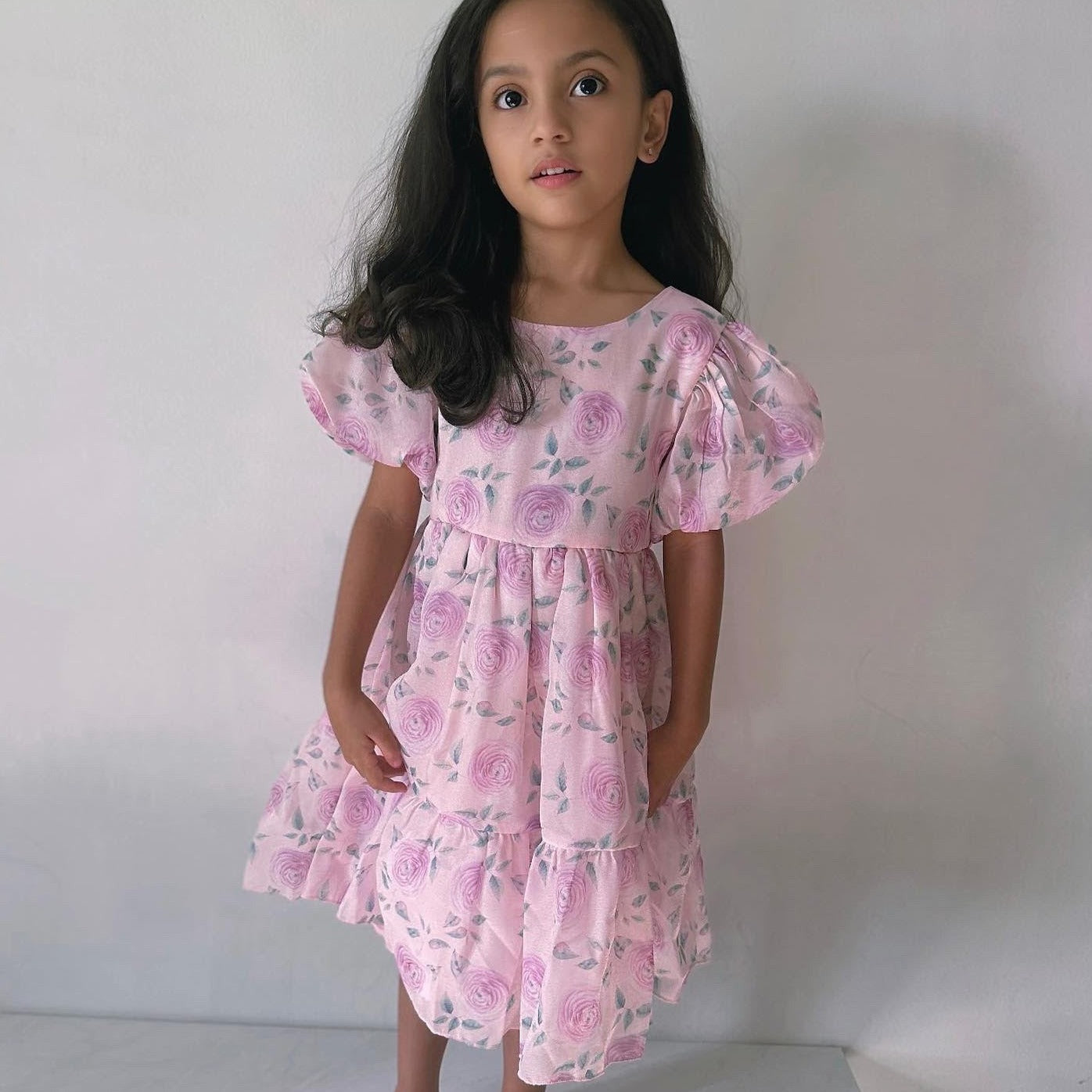 Rose Print Spring Dress,2T to 7T.