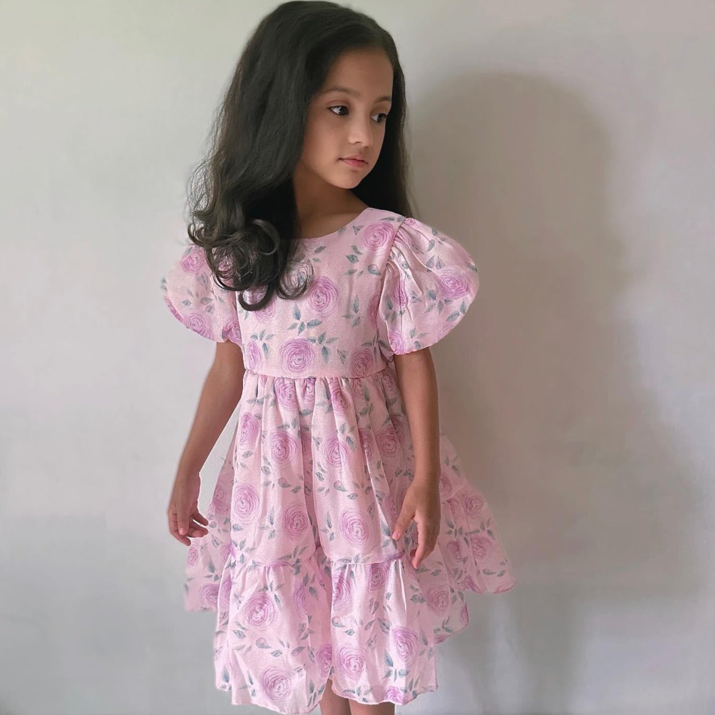 Rose Print Spring Dress,2T to 7T.