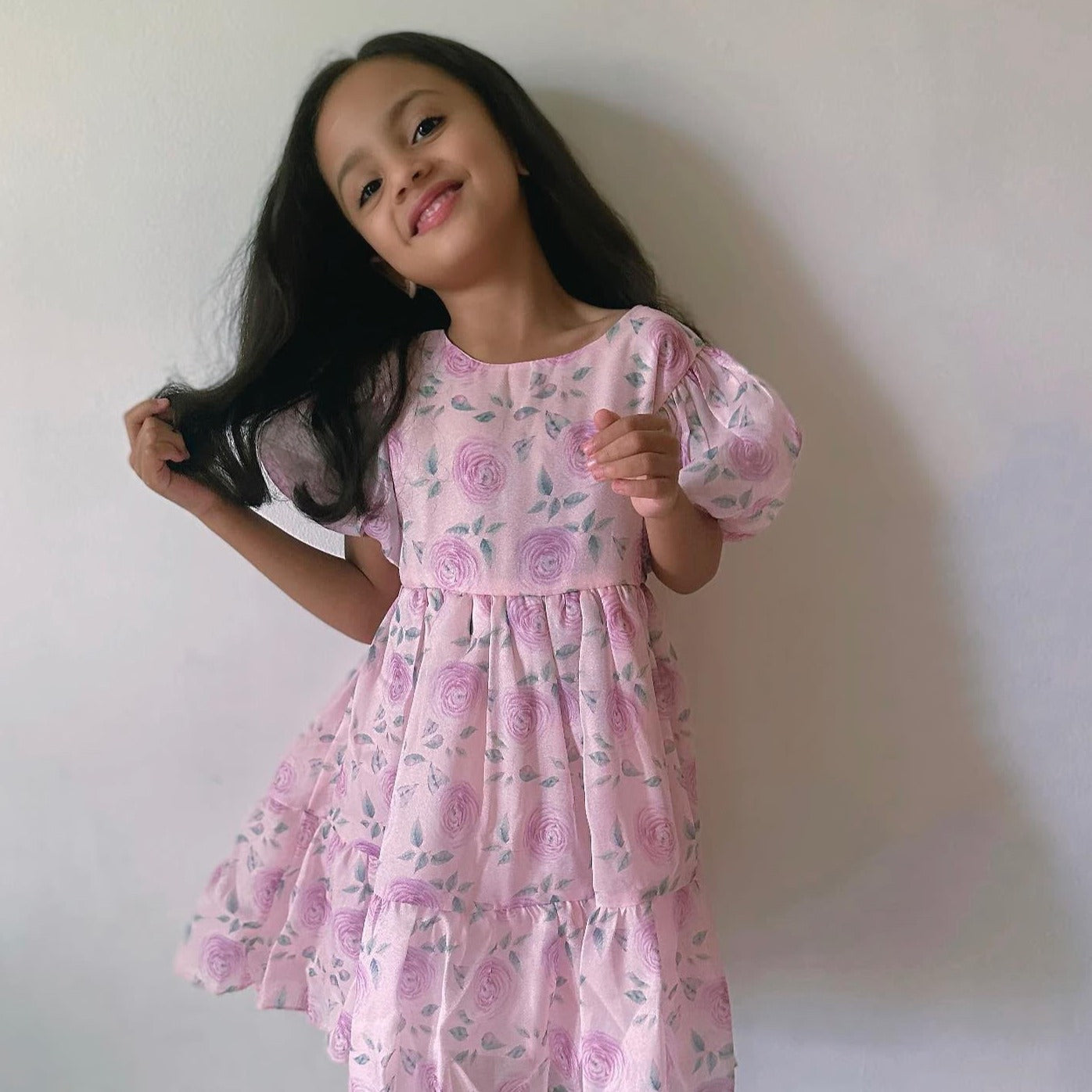 Rose Print Spring Dress,2T to 7T.