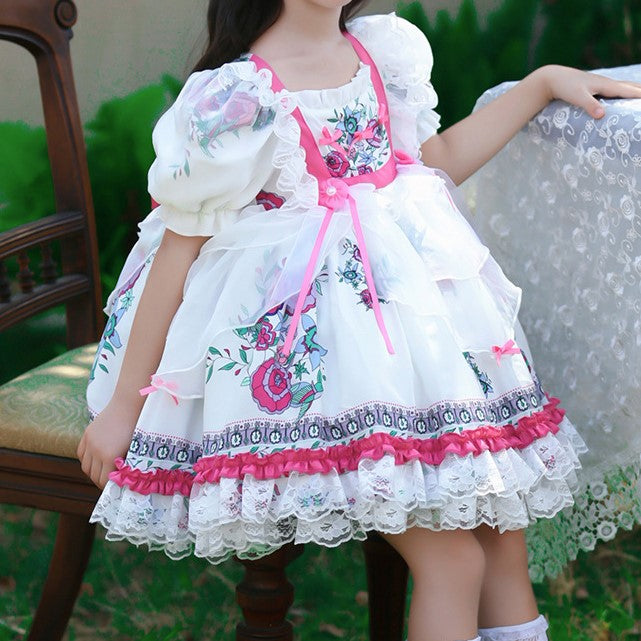 White & Pink Spanish Style Dress,12M to 8T. 4T White & Pink Spanish Style Dress,12M to 8T. 4T