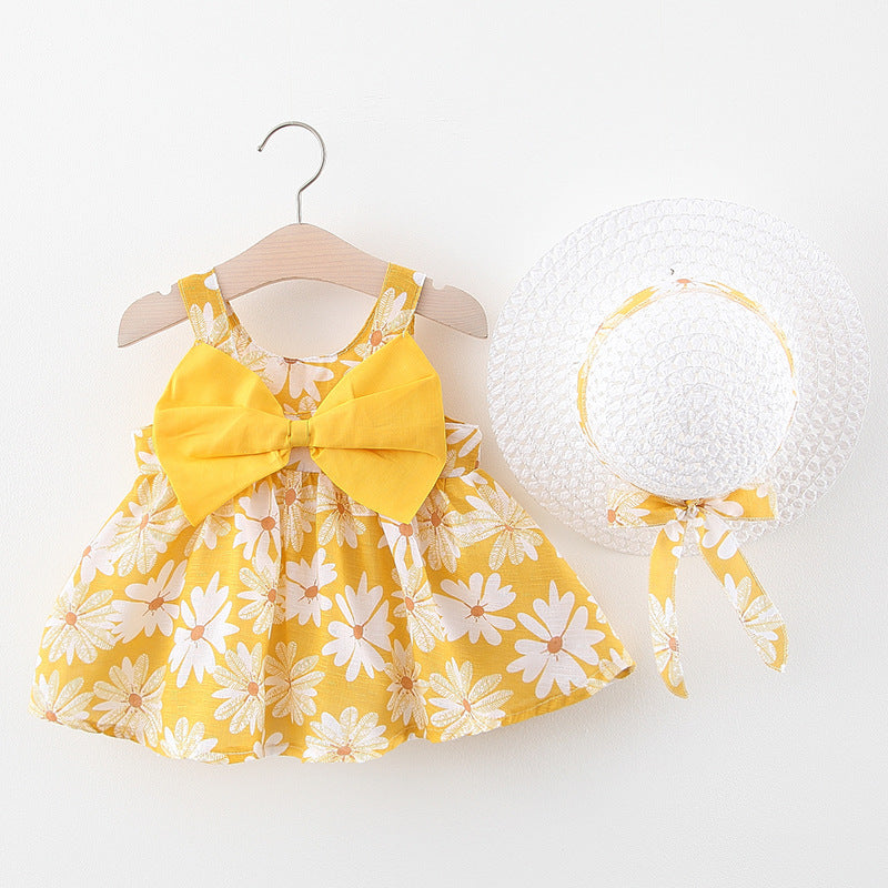 Cute Summer Bow Dress With Hat,9M to 3T.
