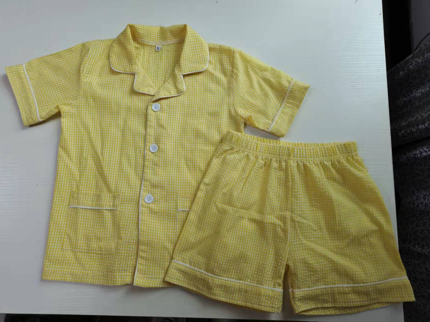Yellow Seersucker Matching Siblings PJs,12M to 12T.