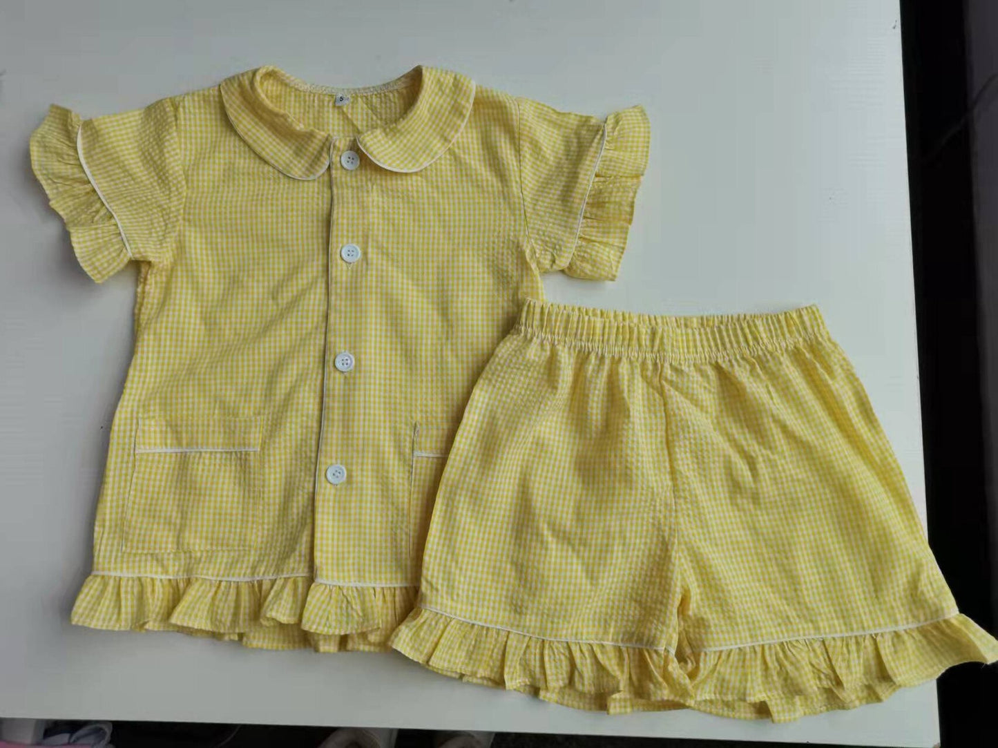 Yellow Seersucker Matching Siblings PJs,12M to 12T.