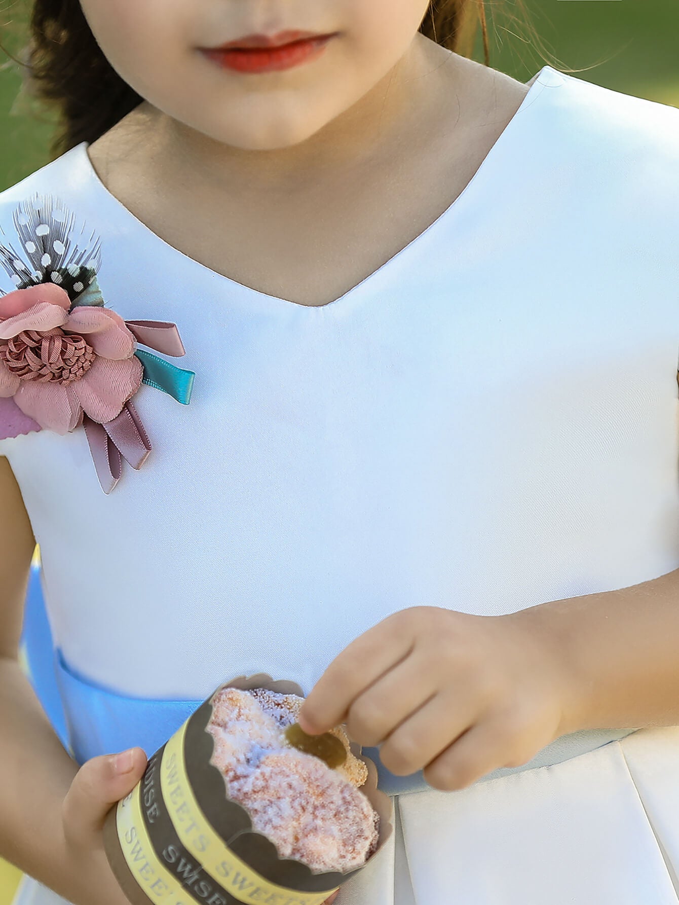 Floral Print Dress With Bow & Headband,White/Pink,12M to 7T.