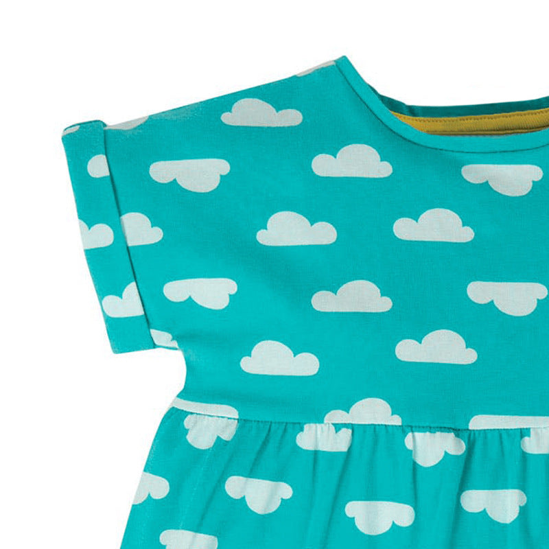 Short Sleeves Bird Applique Dress,2T to 7T.