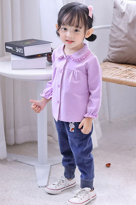 Cute Full Sleeves Top/Shirt, White/Purple,12M to 7T.