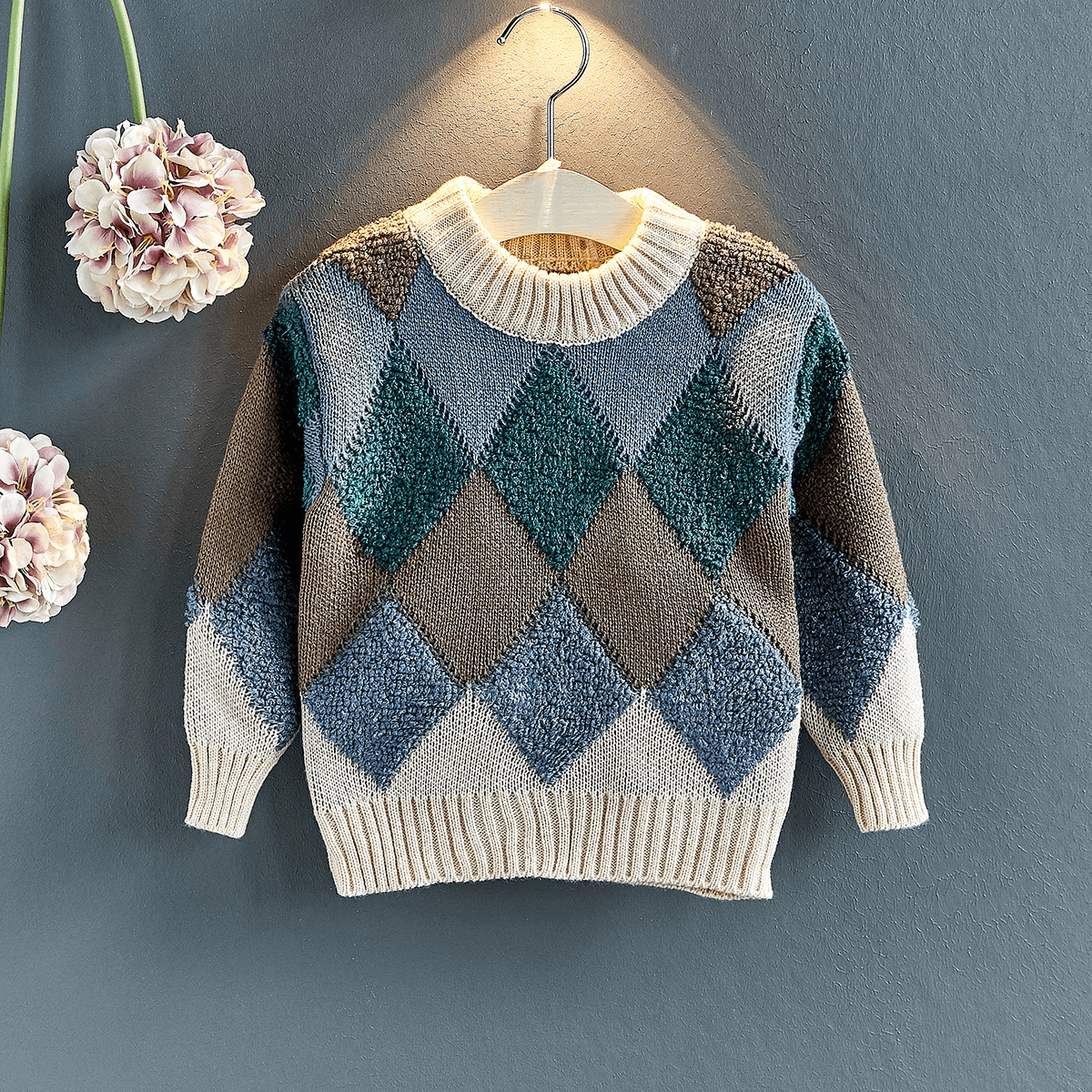 Unisex Cozy O-Neck Sweater,Red/White,3T to 7T.