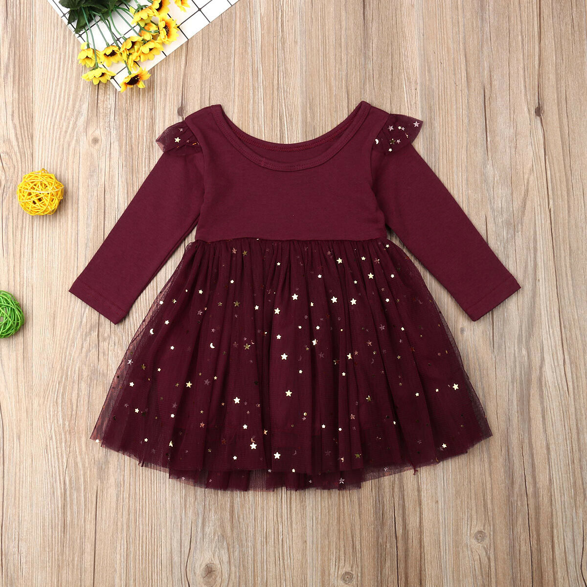 Full sleeves sequined stars tutu, Black/Red Wine,12M to 5T.