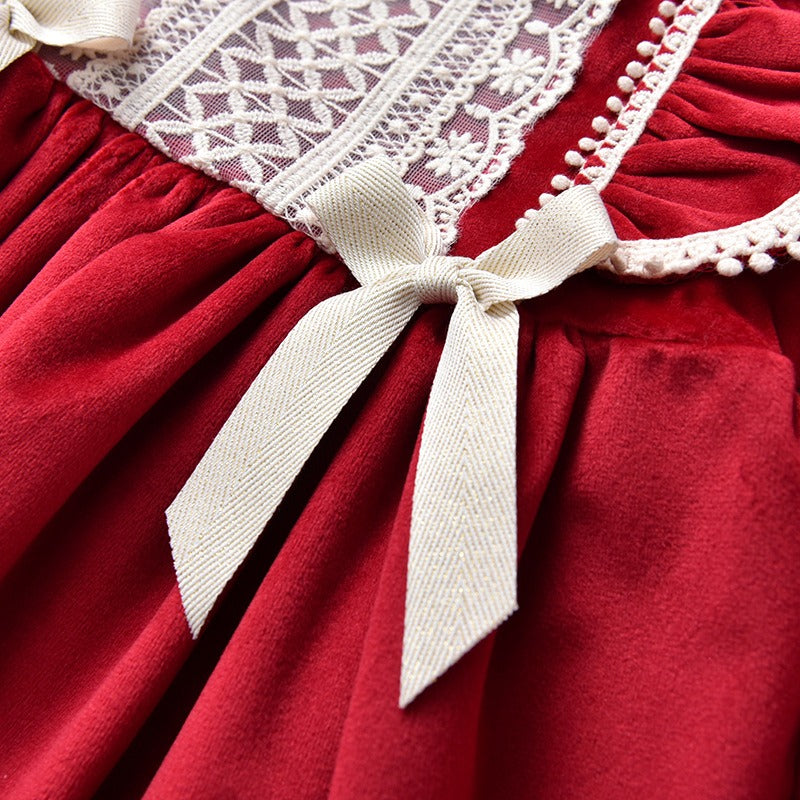 Cute Red Velvet Dress With Bonnet,6M to 4T.