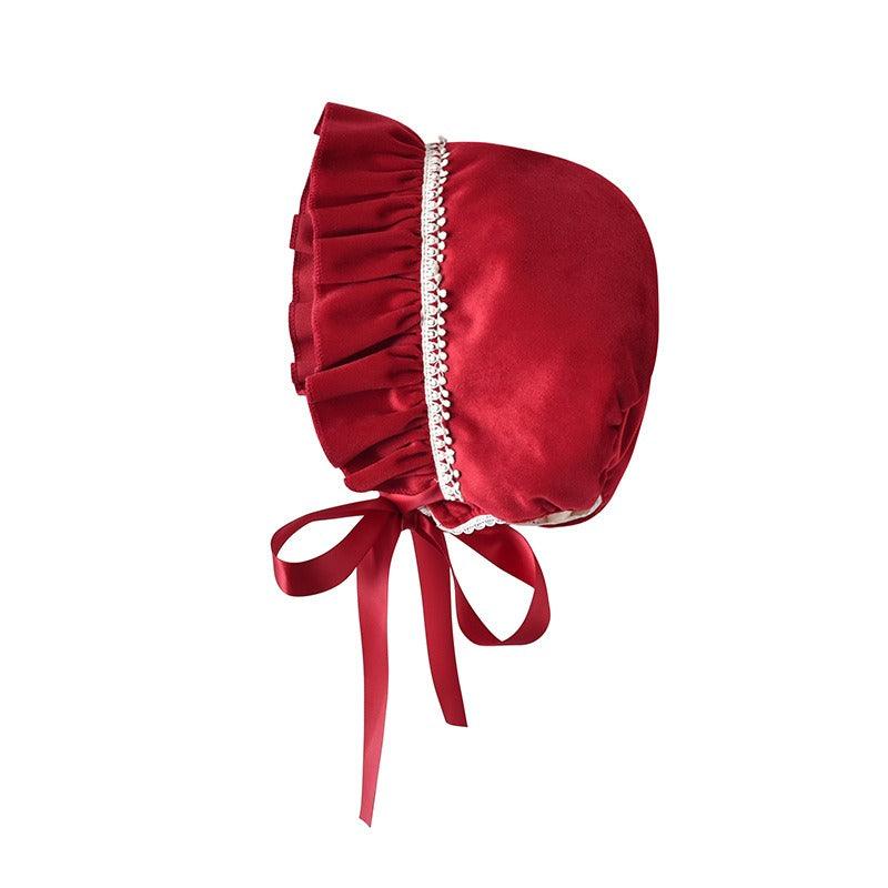 Cute Red Velvet Dress With Bonnet,6M to 4T.