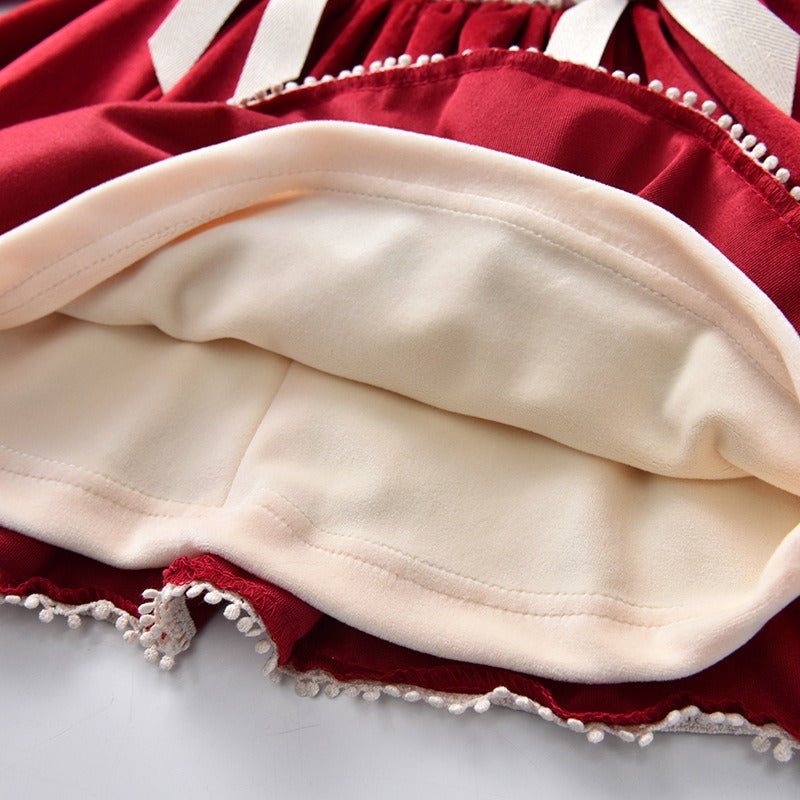 Cute Red Velvet Dress With Bonnet,6M to 4T.