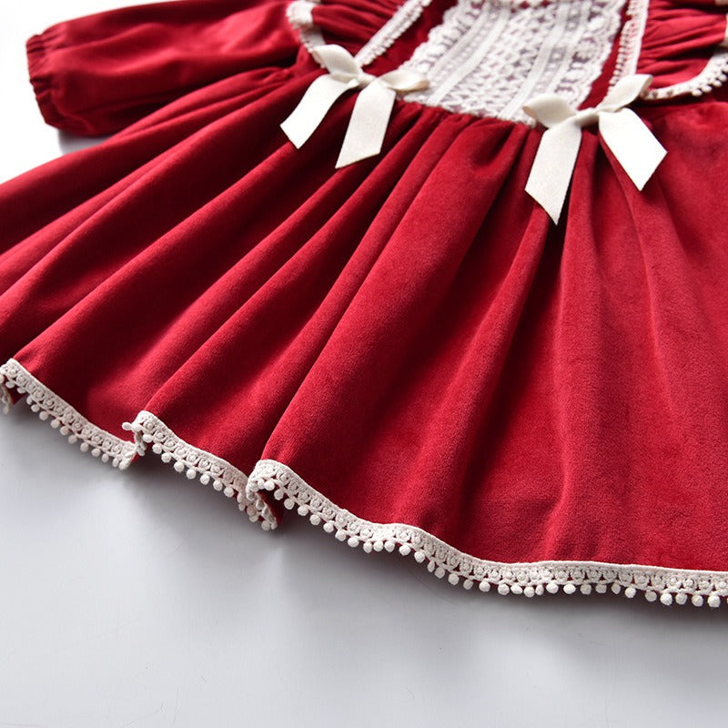 Cute Red Velvet Dress With Bonnet,6M to 4T.