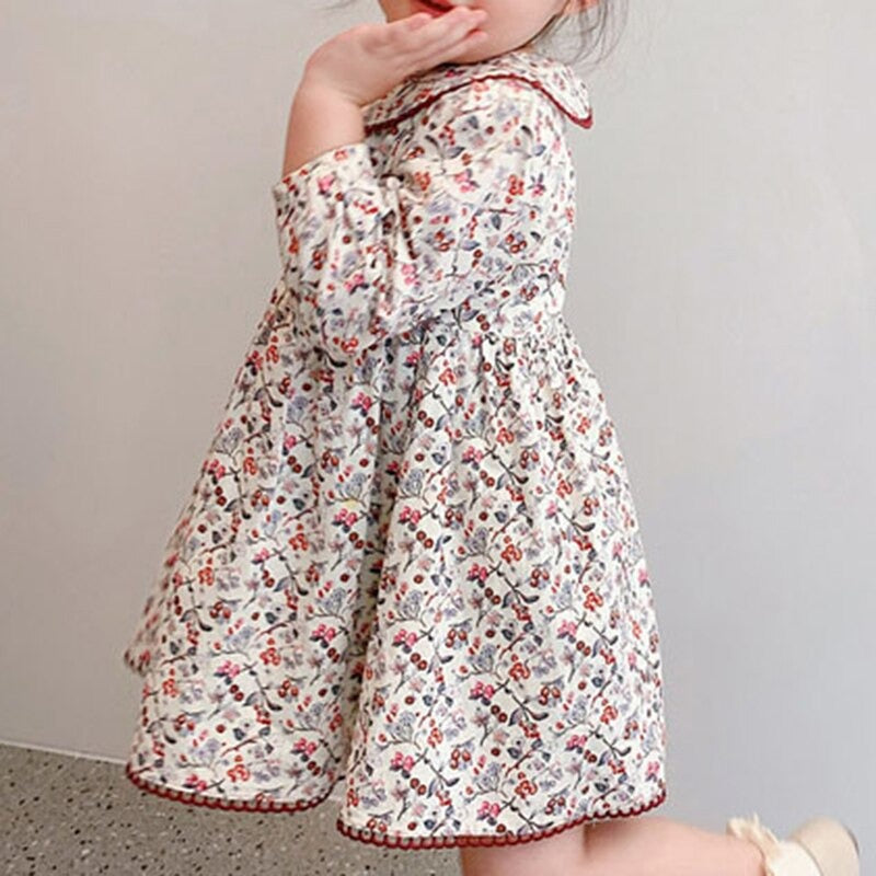 Cute Printed Peter Pan Collar Dress,2T to 6T.