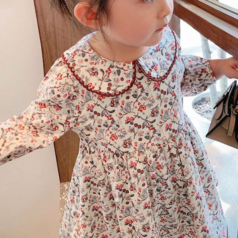 Cute Printed Peter Pan Collar Dress,2T to 6T.