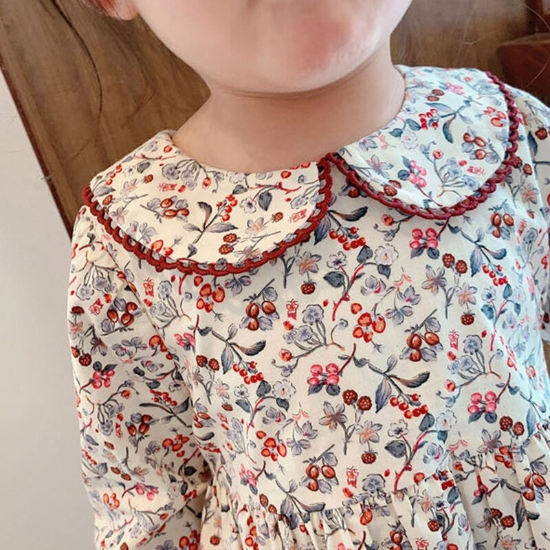 Cute Printed Peter Pan Collar Dress,2T to 6T.