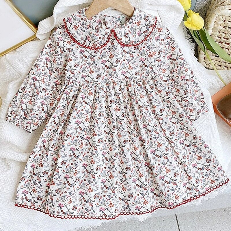 Cute Printed Peter Pan Collar Dress,2T to 6T.