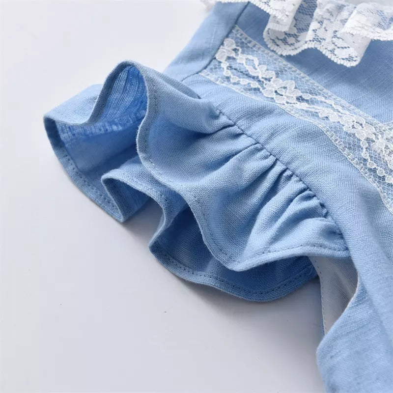 Blue Spanish Summer Dress With Bonnet,9M to 5T.
