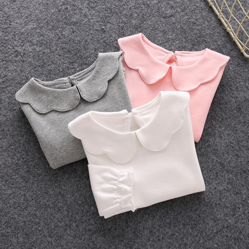 Full Sleeves Scallop Collar Shirts,White/Grey/Pink,9M to 6T.