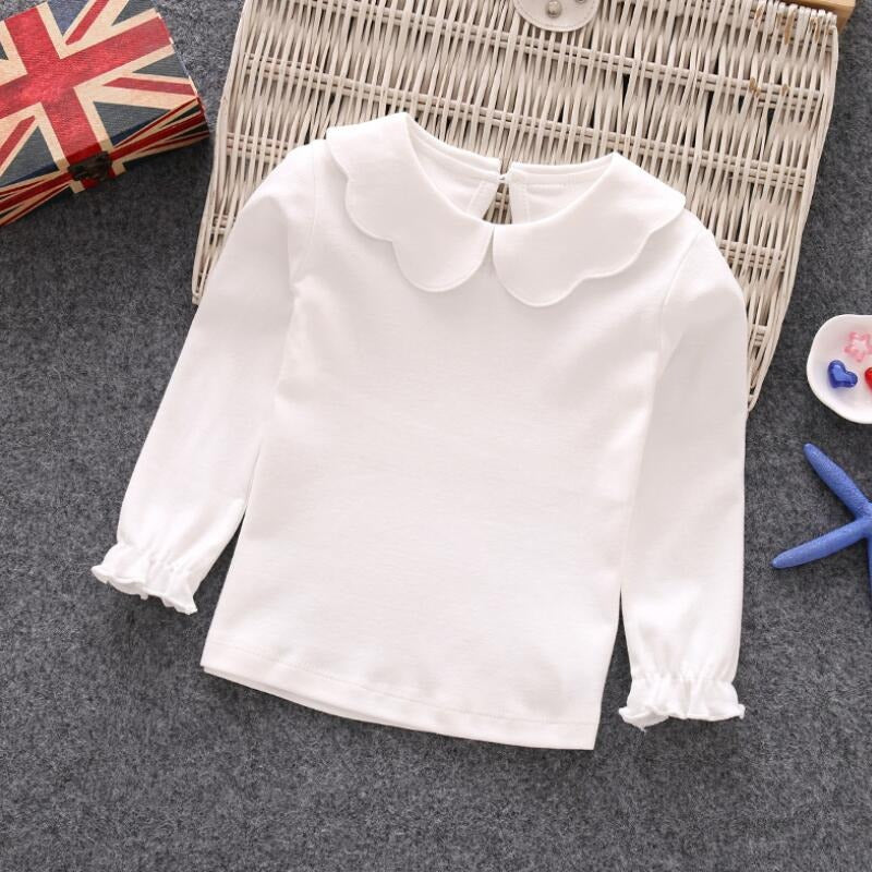 Full Sleeves Scallop Collar Shirts,White/Grey/Pink,9M to 6T.