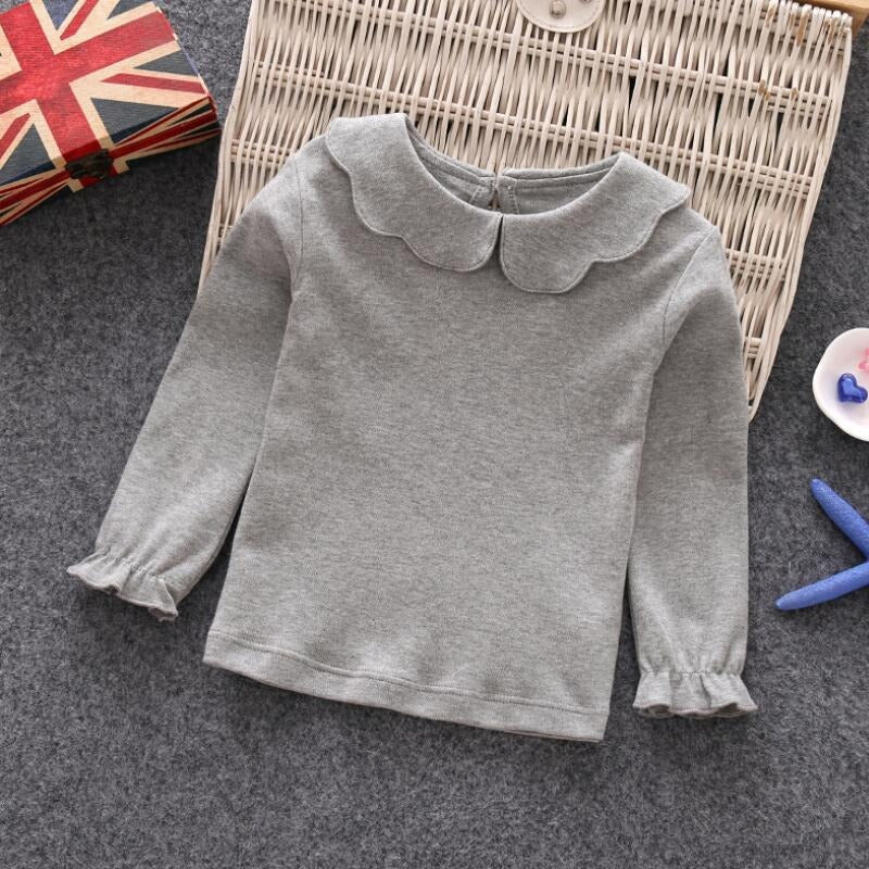 Full Sleeves Scallop Collar Shirts,White/Grey/Pink,9M to 6T.