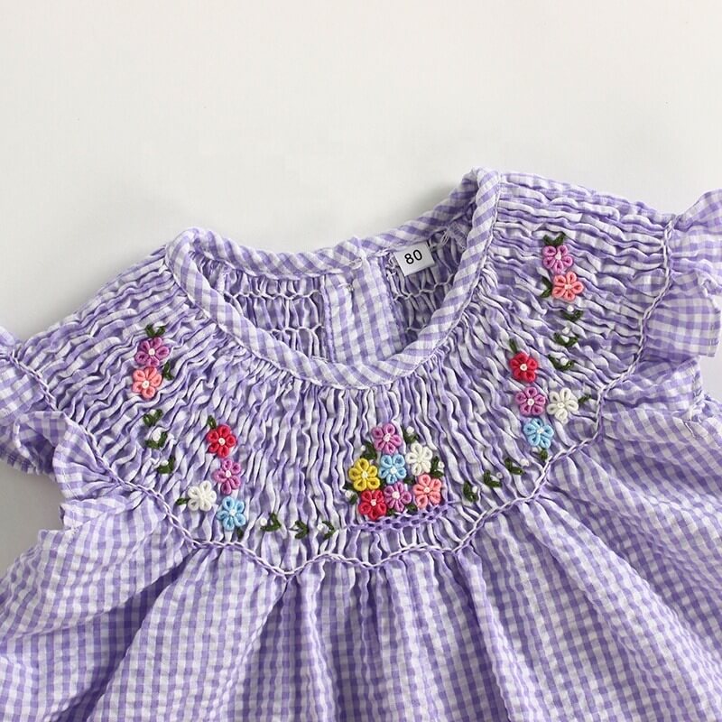 Purple Hand Smocked Bishop Dress,2T to 7T.