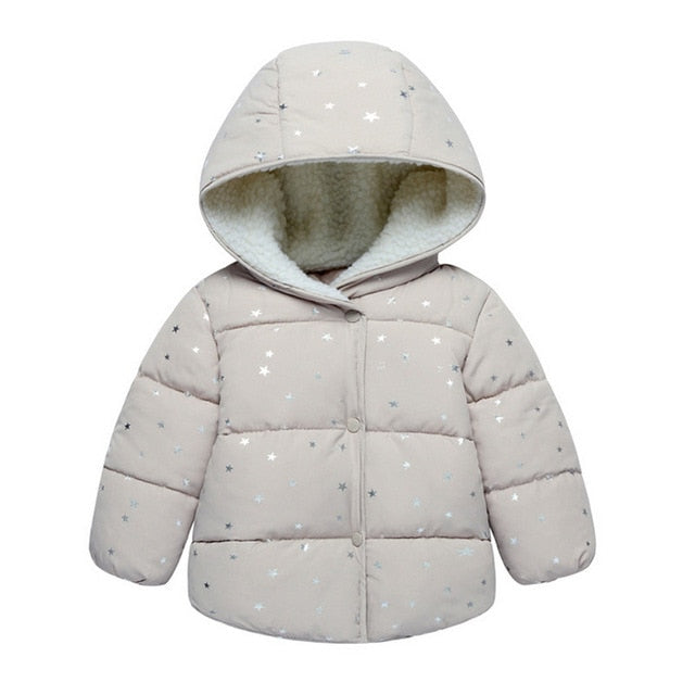 Warm Hooded Jacket, Pink/Blue/Gray.