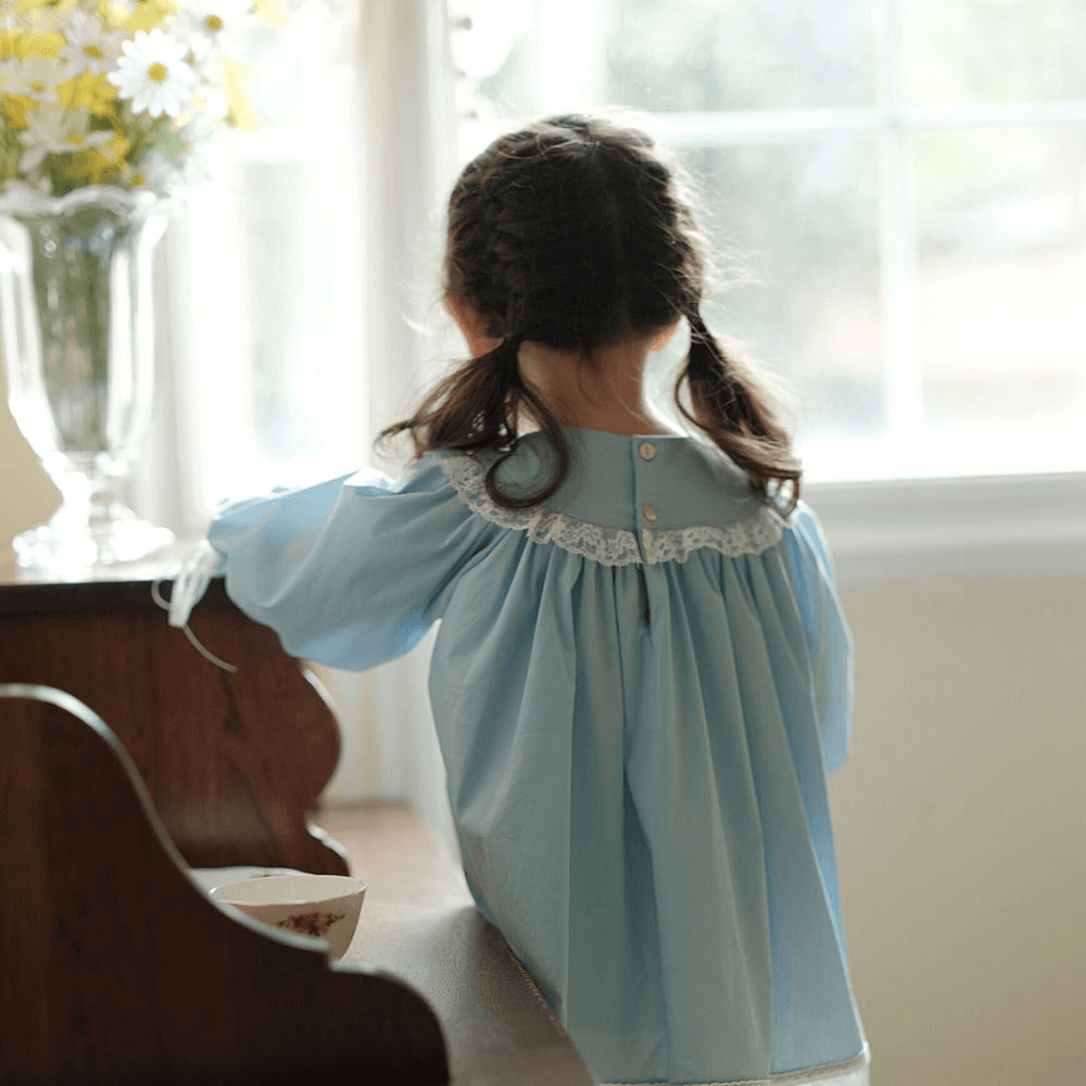 Adorable Blue Embroidered Heirloom Dress,12M to 8T.