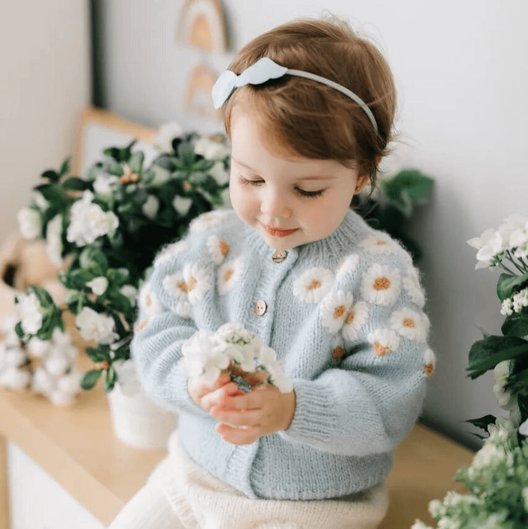 Hand Embroidered Daisy Woolen Sweater,12M to 4T.